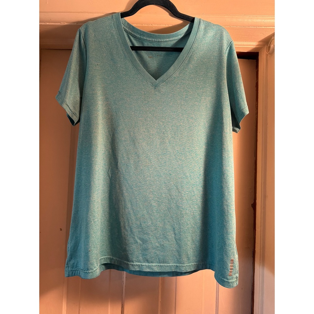 Reebok Womens Turquoise Heathered V-Neck Short Sleeve Activewear T-Shirt L